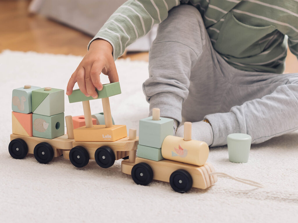 Lule Drveni Vozic Uspavana Suma Sumske Zivotinje Decak Igra U Sobi