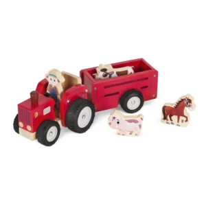 Pino drveni traktor za decu sa prikolicom – novi dizajn sa figurama